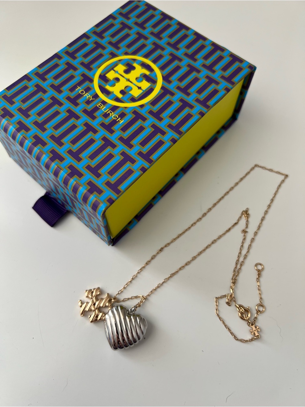 Tory Burch Heart Logo Charm Pendant Necklace Gold/Silver Tone